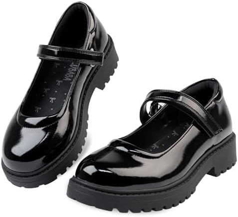 Girls Dress Shoes Black Mary Jane Flats Round Toe School Uniform Shoes Non-Slip Sole for Little and Big Girls,Black,13