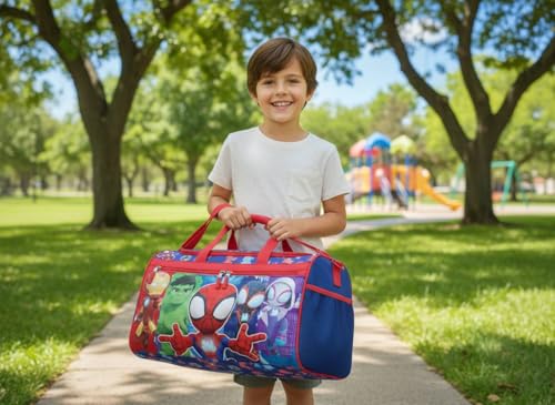 Image of Marvel Spidey and Friends Kids Duffle Bag 16.5 inch - Travel & Sports Bag with Zipper Pocket, Mesh Sides & Strap