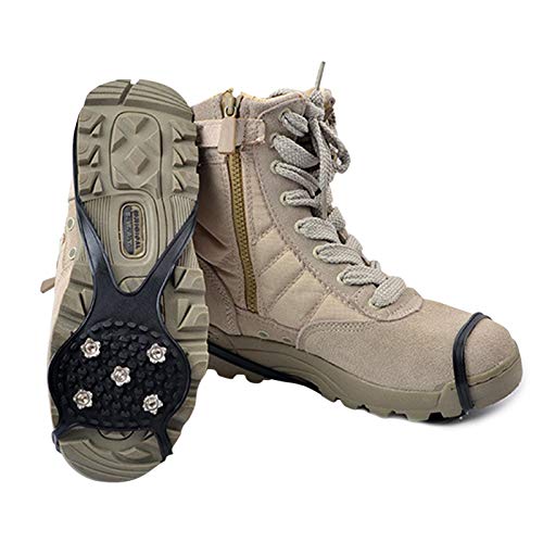 AUTOECHO Crampones para Botas De Nieve Y Zapatos, Agarres Antideslizantes para Nieve De Hielo De 5 Dientes, Tacos De Tracción, Tacos De Hielo con Clavos, Clavos, Senderismo, Pesca, Escalada, Caminata