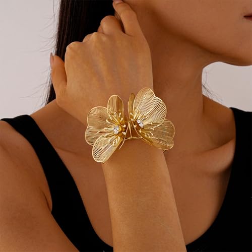 Gold Flower Bracelet for Women,Boho Crystal Flowers Hollowed Out Adjustable Bracelets Statement Irregular CZ Bracelet Bride Wedding Classic Jewelry2