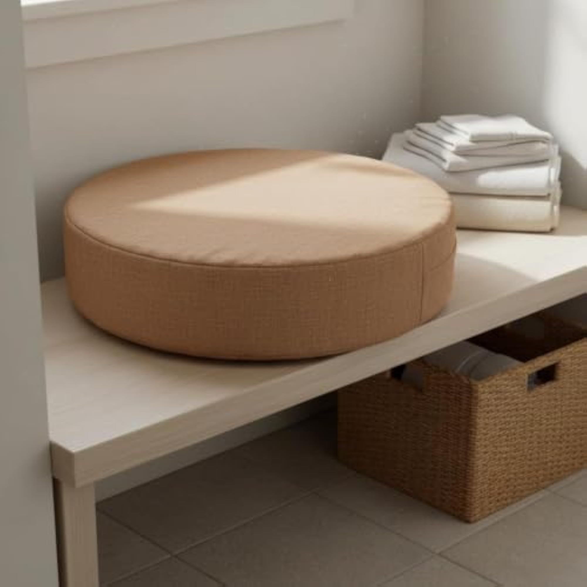 Japanese Tatami Round Meditation Cushion, Removable Cover