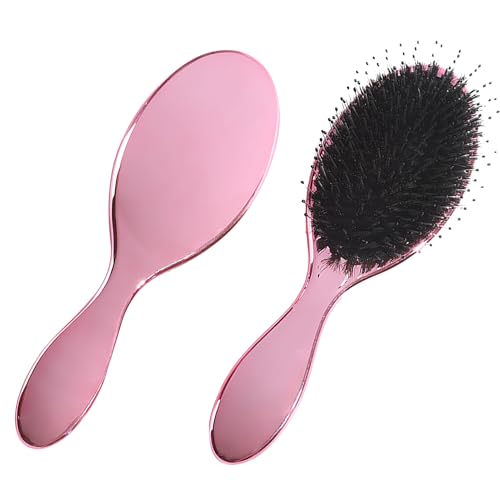 Soft Boar Bristle Paddle Brush Hot Pink for Women, Detangling Extension Brush for Wet Dry Hair, Hairbrush Anti-Static Design for Curly, Thick, Long Hair