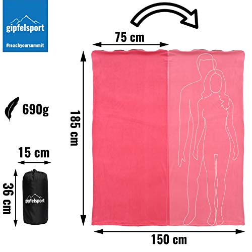 gipfelsport Mikrofaser Fleece Decke mit Schlafsackfunktion I Größe 185 x 150cm, 690 g I Microfaser Camping Deckenschlafsack I Fuchsia