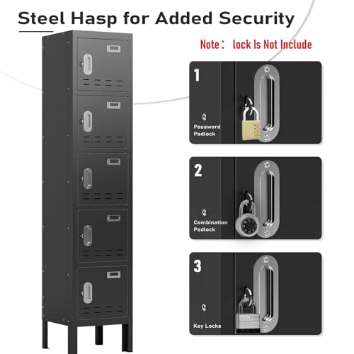 Image of BUTISOW Metal Lockers - 66 inch Height Steel Lockers for Employees with 5 Door Storage Locker with Card Slot for Employees Gym School Home Office Garage - Assembly Required