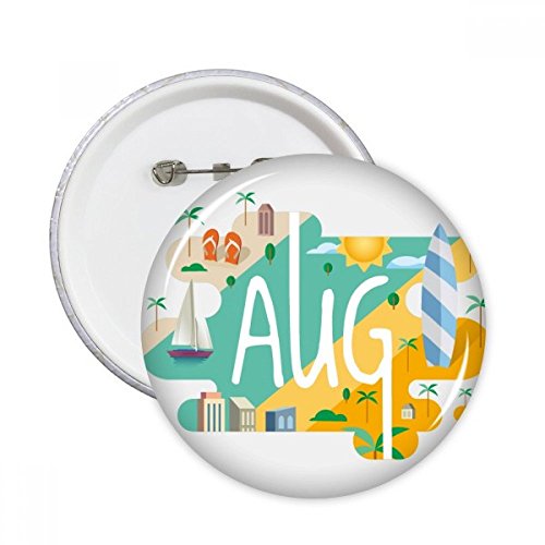 Badge bouton rond Août broche saisonnière vêtement déco pins multicolores M