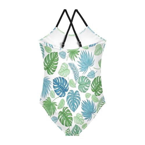 Girl Bathing Suits 3-10 Y Beach Swimsuit Girls, Lush Tropical Leaves Blue Green2