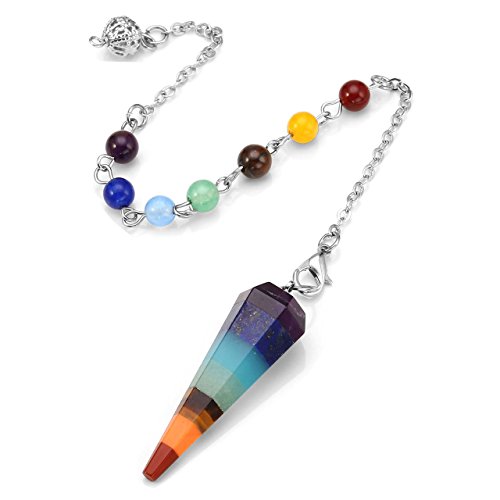 Top Plaza 7 Chakra Reiki Healing Dowsing Crystal Pendulum Hexagon Point Stones Pendant