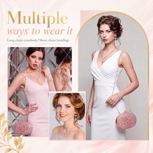 Image of Quelay 4 Pcs Purse Rhinestone Jewelry Set for Wedding Bridal Women Evening Clutch Bag Necklace Dangle Earrings Bracelets