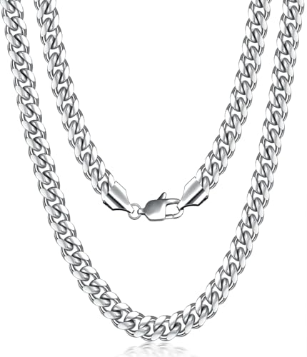 Fiusem Silver Tone Cuban Link Chain for Men, Mens Chain Necklaces, Stainless Steel Chain Necklaces for Men Women, Width 4/5/6/8mm