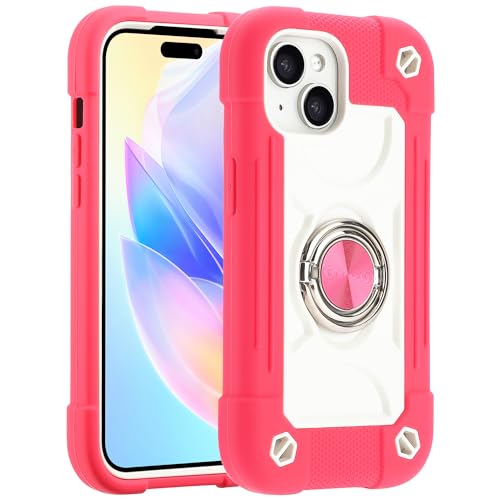 Image of MARKILL Compatible with iPhone Case with Ring Stand, Military Grade Drop Protection Full Body Rugged Heavy Duty Protective Durable Cover iPhone. (Hot Pink, iPhone 15 6.1 inch)