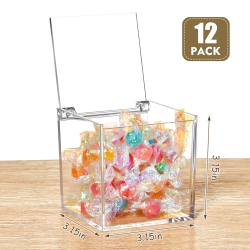 Image of Juexica 12 Pcs Clear Acrylic Boxes with Lid,Flip Style,3.15 x 3.15 x 3.15