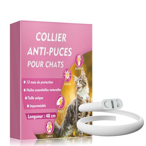 Tiepetly Collier Anti Puces pour Chats Réglable, Naturel Collier Anti Tique Chat, Élimine Puces, Tiques, Poux, Résistant à l'eau, Huiles Essentielles 100%...