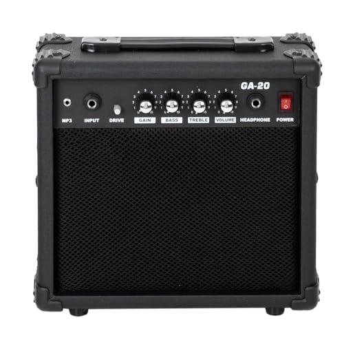 Ktaxon Electric Guitar Amp, 20 Watt Amplifier with 6.5″ Speak Built-in Speaker Headphone Jack and Aux Input Jack（MP3） Bass, Volume, Treble, and Gain Controls – Black