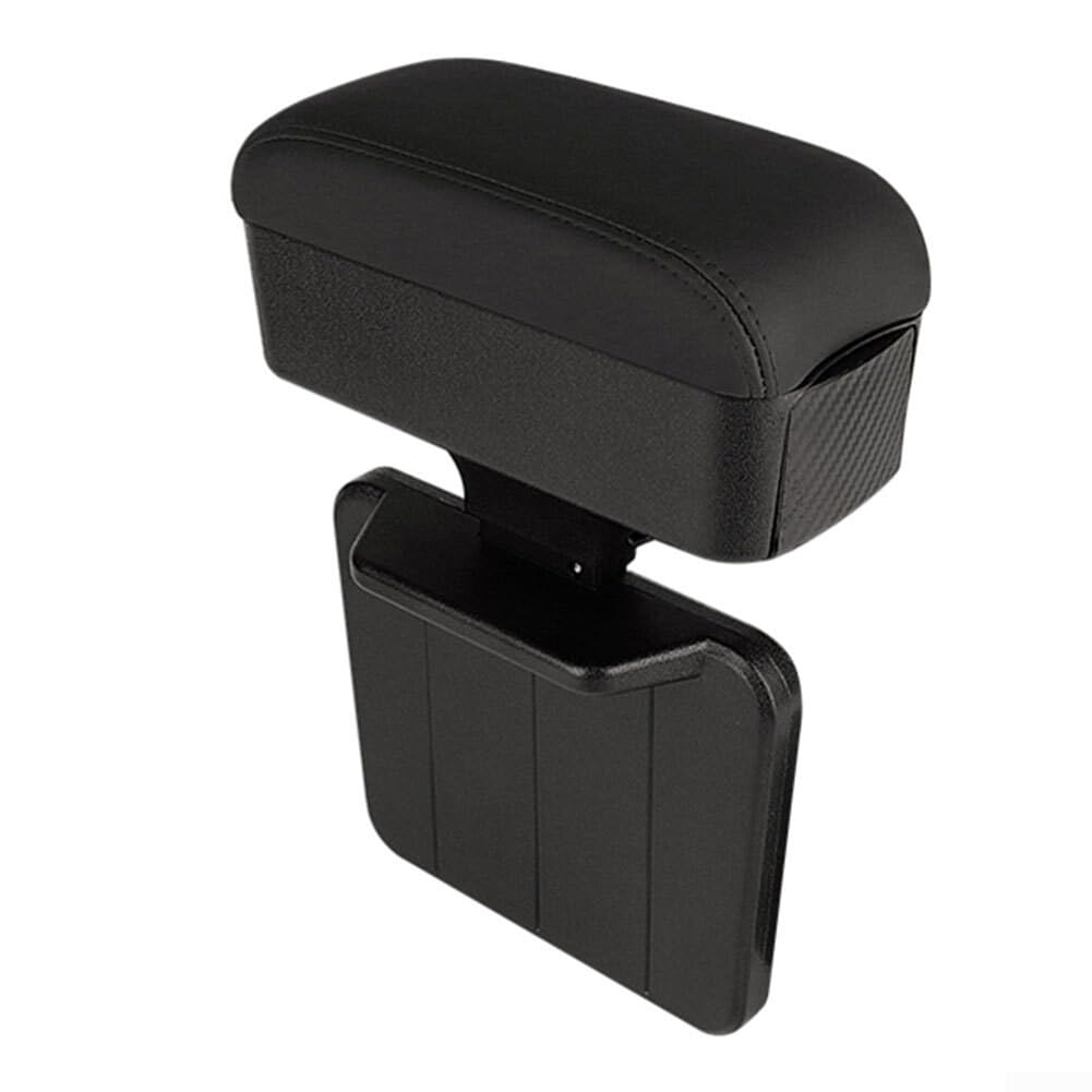Organizador de consola central, reposabrazos ajustable para coche con portavasos retráctil, caja de almacenamiento para espacio de asiento, bandeja de reposo para codos (línea negra)