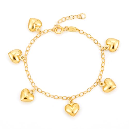 14k Yellow Gold Heart Charm Bracelet - 6