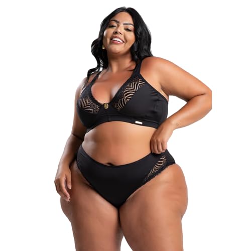 Conjunto IMI Lingerie Sem Bojo Em Microfibra E Renda Plus Size Betânia (Preto, 50)
