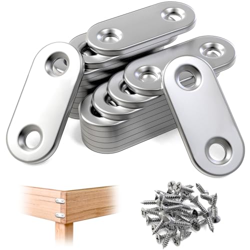 Mbsomnus 20 Stück Flachverbinder Edelstahl 16x36 mm Lochplatte Metall Silber Flacheisen Gelocht Verbindungsplatten mit Schrauben und Bit Holzverbinder Metallverbinder für Holz Möbel Tischen Stühlen