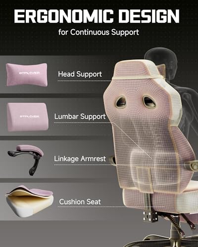 Image of GTPLAYER Big & Tall Gaming Chair, Wide Reclining with Footrest for Adults | Ergonomic High Back Computer Desk Chair, Comfort Padded Seat with Lumbar Support for Big /Tall, Office /Home, Pink