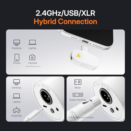 Image of MAONO PD200W Hybrid Wireless Podcast Microphone for PC, Dynamic XLR USB Mic with Desktop Stand, Software, Noise Cancellation, for Vocal Recording, Streaming, Content Creation,White