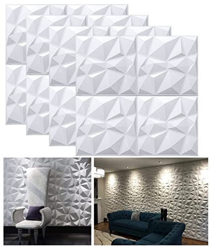 Image of 3D PVC Wall Panels - White Color Diamond Design Stone Style Wall Poster, Wallpaper, PVC for Bedrooms, Living Room, Kids Room Home Decor Stickers (50 x 55cm)