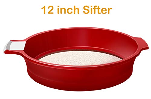 Big Flour Seive with Stainless Fine Mesh with Handle,the Best baking Sifter(12 inch,Red)