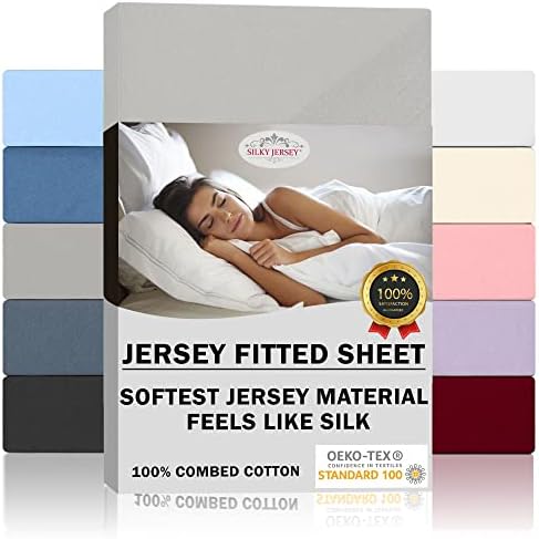 Silky-Jersey Fitted Sheet 100% Cotton - Fits Any Size, 140 GSM Non-Iron Combed Fabric, Smooth & Soft, All-Corner Elastic Band, Sheets for 32cm Bed Mattress Height - Pink, 90x200 +32 cm