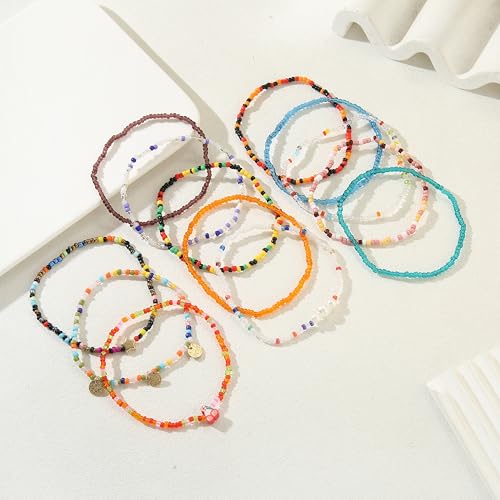 Image of Beaded Anklets for Women Handmade Boho Beaded Ankle Bracelets Colorful Beads Foot Anklets for Women