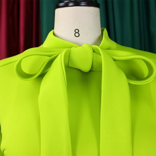 Womens Bowtie Neck Lantern Sleeve Plus Size Dress Elegant Long Sleeves High Waist A-Line Big Swing Cocktail Maxi Dress (Color : Fruit Green, Size : Large)4