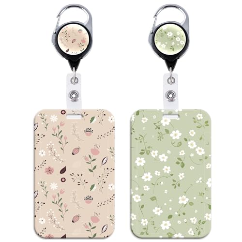 2 Pack Cute Badge Holder with Retractable Badge Clip for Keys ID Card with Hard Badge Protector for Women Nurse Work School Teacher Student
