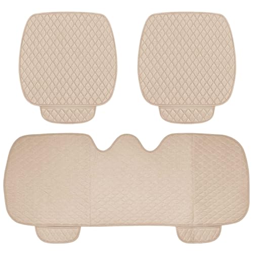 3-Teiliges Set Auto Sitzkissen, Universal Sitzauflagen, Anti Rutsch Autositz Auflage, Auto Vordersitz und Rücksitz Kissen, Autos Sitzbezüge Atmungsaktiv Sitzauflagen für Autositz SUV LKW (Beige)
