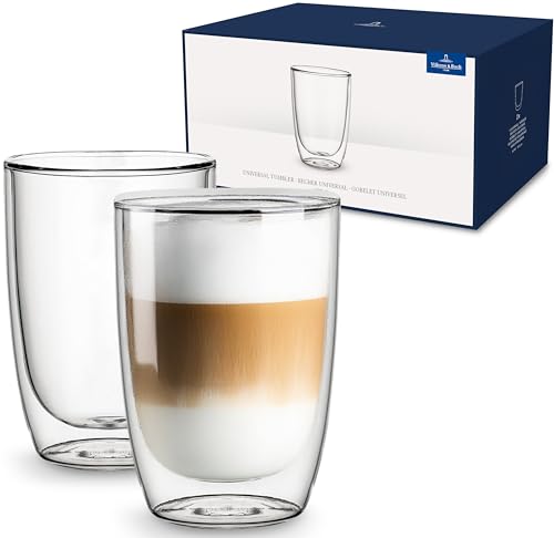 Villeroy & Boch – Artesano Latte-Macchiato-Becher Set 2 teilig Klar, Spülmaschinenfest, Mikrowellensicher, Tassen, Becher, Kaffeebecher, Porzellan, Heißgetränkebecher, Borosilikatglas