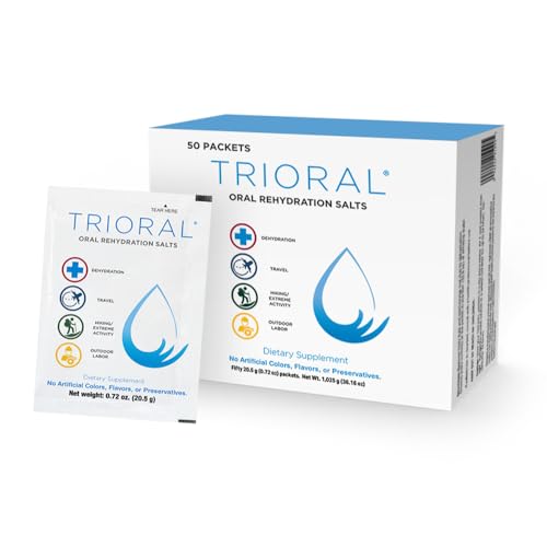 TRIORAL Rehydration Electrolyte Powder - Oral Rehydration Salts - Supports Dehydration from Workouts Fluid Loss and General Hydration - 50 Drink Mix Packets