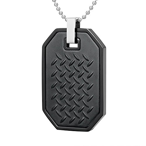 Willis Judd Checkerplate Pendant Necklace Two Tone Stainless Steel With 22" Ball Chain And Gift Pouch #TOP1