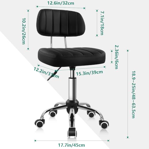 Image of BFTOU Black Square Swivel Stool with Wheel for Work SPA Shop Massage Height-Adjustable and Cost-Effective Rolling Stool Chair with Back