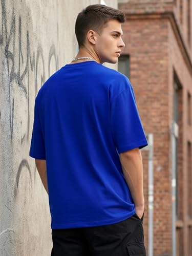 Image of LEOTUDE Men's Oversized Drop Shoulder Cool and Stylish Half Sleeve Round Neck Baggy Fit Graphic Printed Design Combo T-Shirt for Man's (Color Purple)