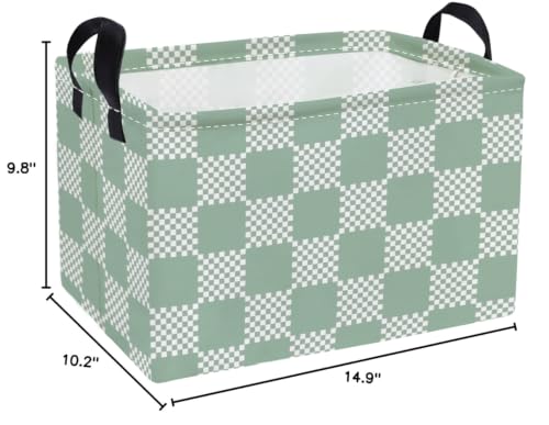 Image of Essme Rectangular Grid Baskets,Green Storage Box,Cute Basket with Handles for Room Decor, Book Bins.(Green grid)