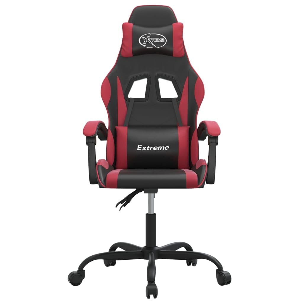 Chaise Fauteuil Gamer Noir et Rouge Bordeaux en Similicuir, siège Gaming Ergonomique pivotant et inclinable, Dossier réglable, roulettes, accoudoir, pour Bureau, Streaming