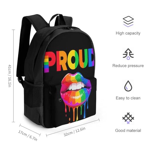Supdreamc Polyester Daypack Bookbag for Gym Business Bicycle - Large Capacity Multipurpose Anti-Theft Carry On Bag, Lgbt Pride Rainbow Lips Proud Black Art Travel Hiking Daypack2