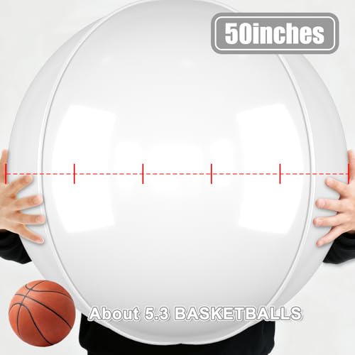 Image of 50 Inch Matte White Round Foil Balloons 3pcs Large Mylar Balloons | Jumbo Giant Helium 4D Ball Balloons for Birthday Party, Graduation, Wedding, Christmas, New Year, Disco Prom Party Decoration