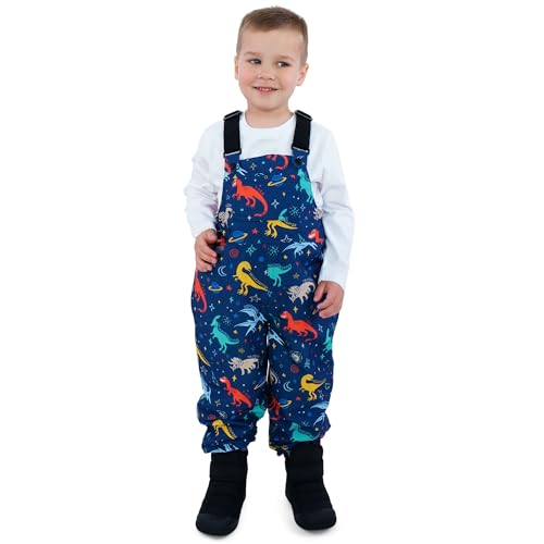 JAN & JUL Boys' Waterproof Bib Rain Pants, Lightweight Breathable Overalls for Kids (Space Dinos, Size 5T)