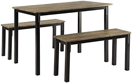 4D Concepts Boltzero Dining Table with 2 Benches, Walnut Brown