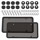 2 Pack License Plate Cover and Frames, ABS License Plate Protector, Front & Rear License Plate Holder with Screws Caps Accessories, Suitable for Any US Plates (Transparent-Grey)