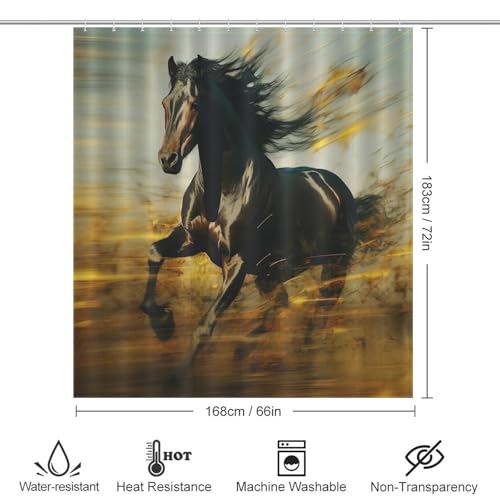 Rideau de douche cheval grand format polyester lavable salle de bains