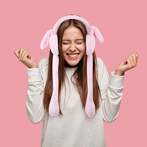 NUOBESTY Chapéu de coelho de pelúcia com orelhas em movimento, orelhas de coelho rosa