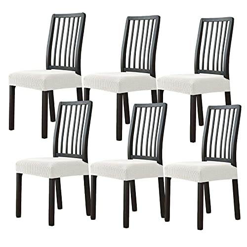 JHLD Chair Seat Covers, Stretch Dining Chair Seat Covers Elastic Plaid Dining Room Chair Seat Covers Seat Covers for Dining Room Chairs Removable Washable for Kitchen Office-Cream-Set of 6