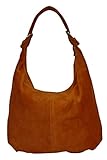 Handgefertigt in Italien AMBRA Moda Damen Wildleder Schultertasch Damen Handtasche Hobo-Bags Shopper Beuteltaschen Veloursleder Suede Ledertasche DIN-A4 42cm x 35cmx 4cm WL803, Cognac, XXL