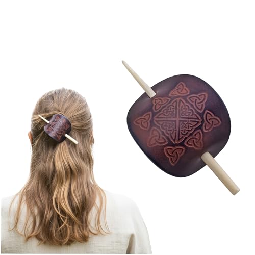 Image of Lord of Battles Genuine Leather Hair Pin Hair Barrette with Genuine Bone Stick Hair Style Clip Hair Stick Ponytail HairPin Hair Accessories for Women and Girls (Brown)