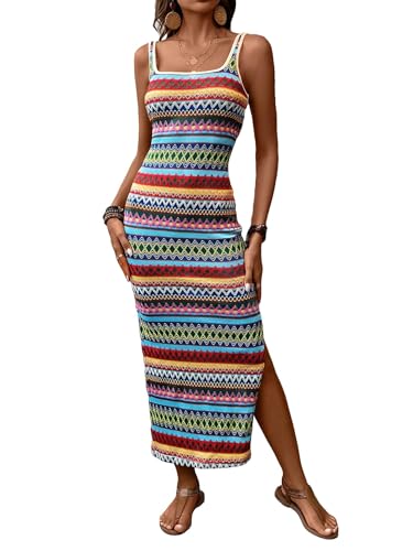 COZYEASE Women's Geometric Print Split Thigh Cami...