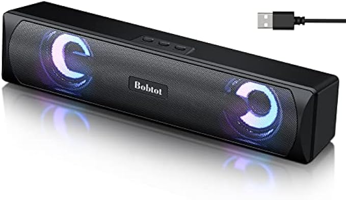Bobtot Computer Speakers Bluetooth Desktop Soundbar - HiFi Stereo Audio RGB Gaming Mini Subwoofer Wired USB Power Desk Monitor Laptop PC External Speaker USB Speakers Multimedia Sound Bar for Phones