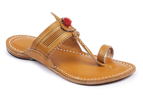 Image of KORAKARI Mens Kolhapuri Chappal, Handcrafted Sandal, Smooth and Comfortable Flip Flops Slipper Anti Slip Design Genuine Leather Traditional Footwear.